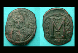 Justinian I, Follis, Shield with Horseman obverse!
